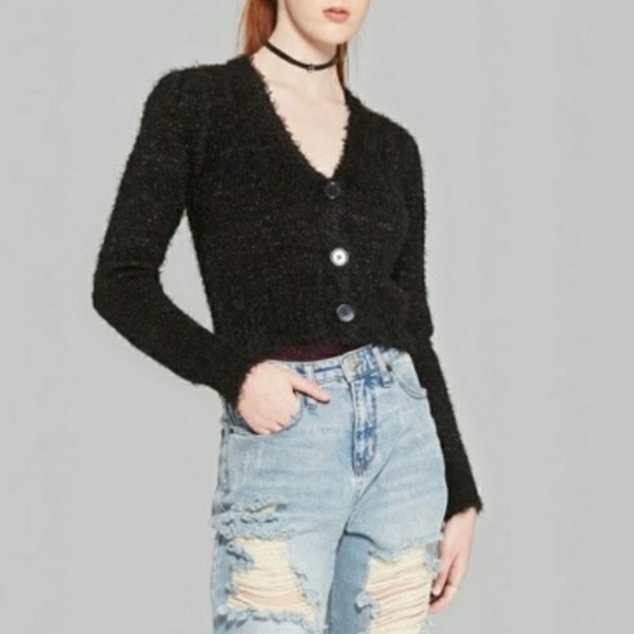 wild fable Sweaters - Fuzzy Cropped Button Cardigan